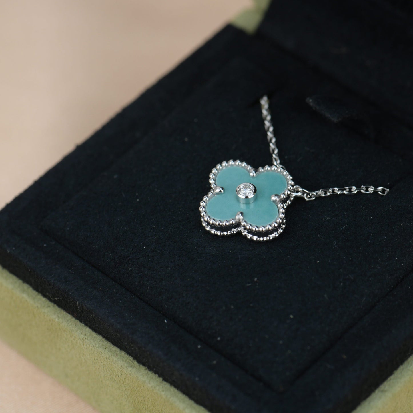 [💎ROSE💎]CLOVER 15MM DIAMOND SVRES PORCELAIN  NECKLACE SILVER