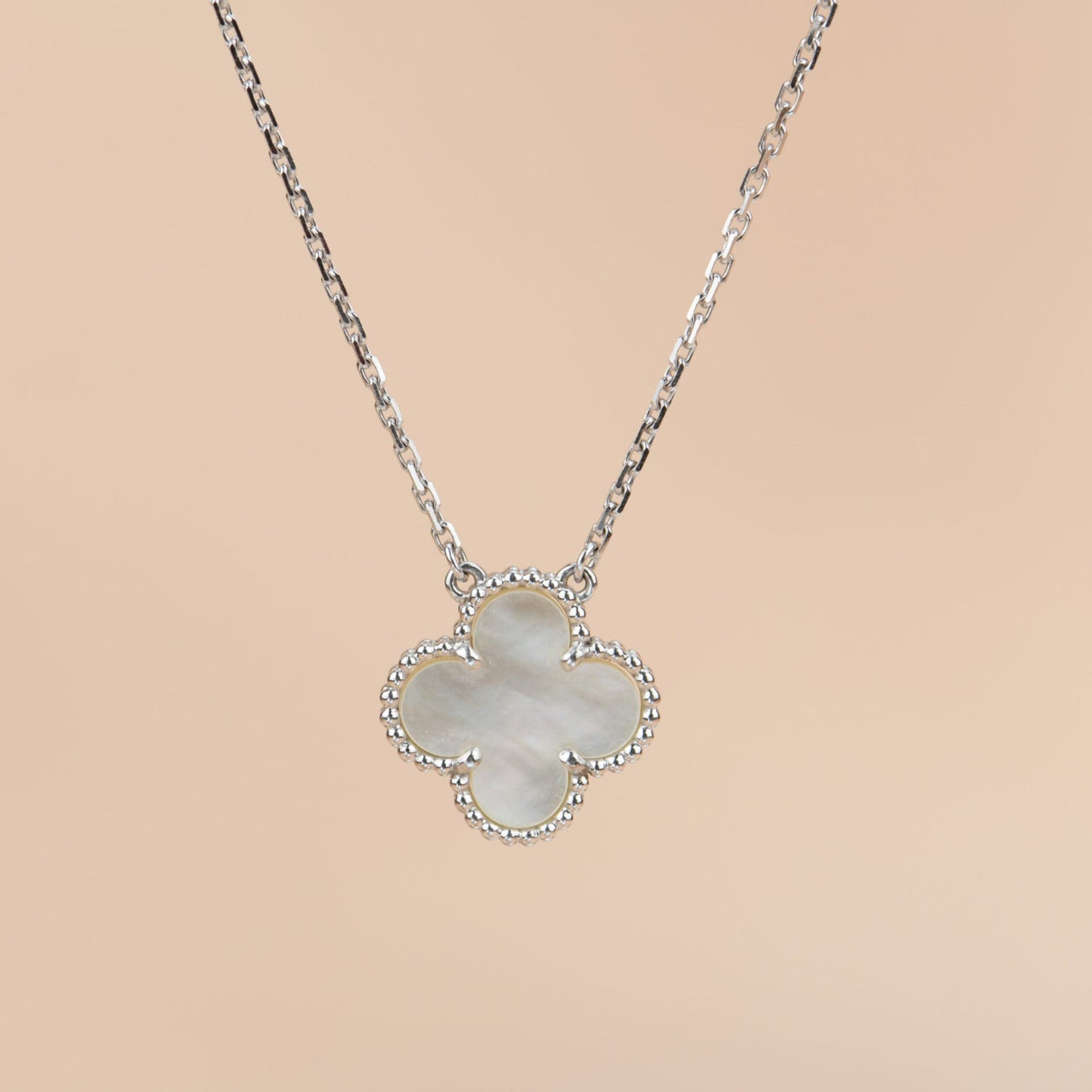 [💎ROSE💎]CLOVER  15MM WHITE MOTHER-OF-PEARL SILVER