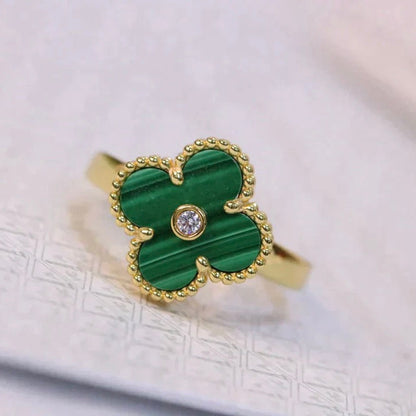 [💎ROSE💎]CLOVER MALACHITE RING GOLD DIAMOND