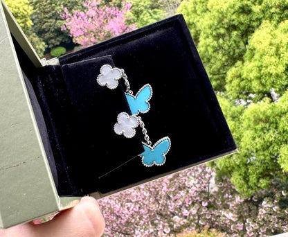[Rose Tomorrow] BUTTERFLY DOUBLE MOTIF WHITE MOTHER OF PEARL AND TURQUOISE EARRINGS