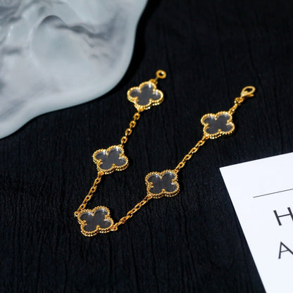 [Rose Tomorrow]CLOVER 5 MOTIF ROCK CRYSTAL PINK GOLD BRACELET