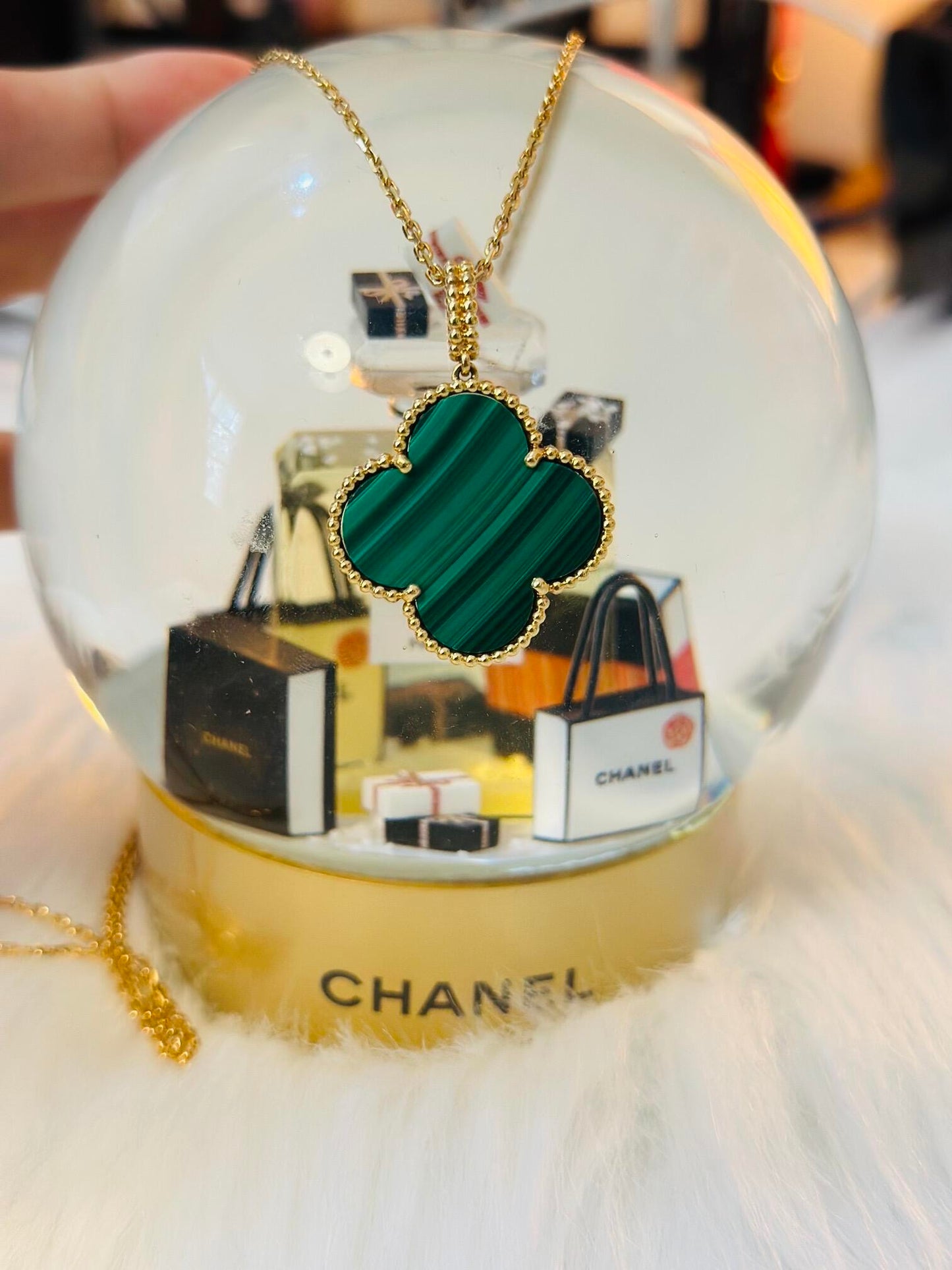 [Rose Tomorrow]CLOVER 25MM NECKLACE MALACHITE GOLD