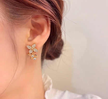 [Rose]TWO STAR BLOSSOM STUD EARRINGS PINK GOLD DIAMONDS