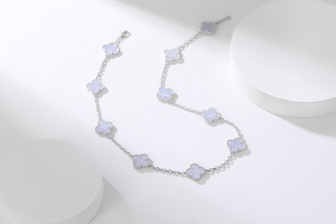 [Rose Tomorrow]CLOVER 10 MOTIFS PURPLE CHALCEDONY  NECKLACE SILVER