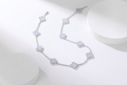 [Rose Tomorrow]CLOVER 10 MOTIFS PURPLE CHALCEDONY  NECKLACE SILVER