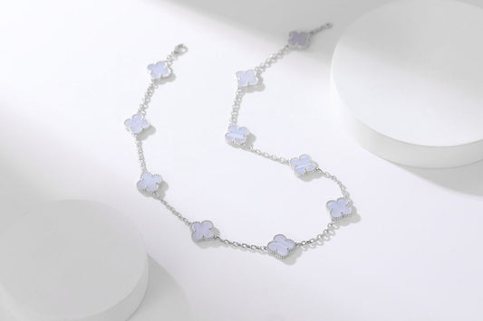 [Rose Tomorrow]CLOVER 10 MOTIFS PURPLE CHALCEDONY  NECKLACE SILVER