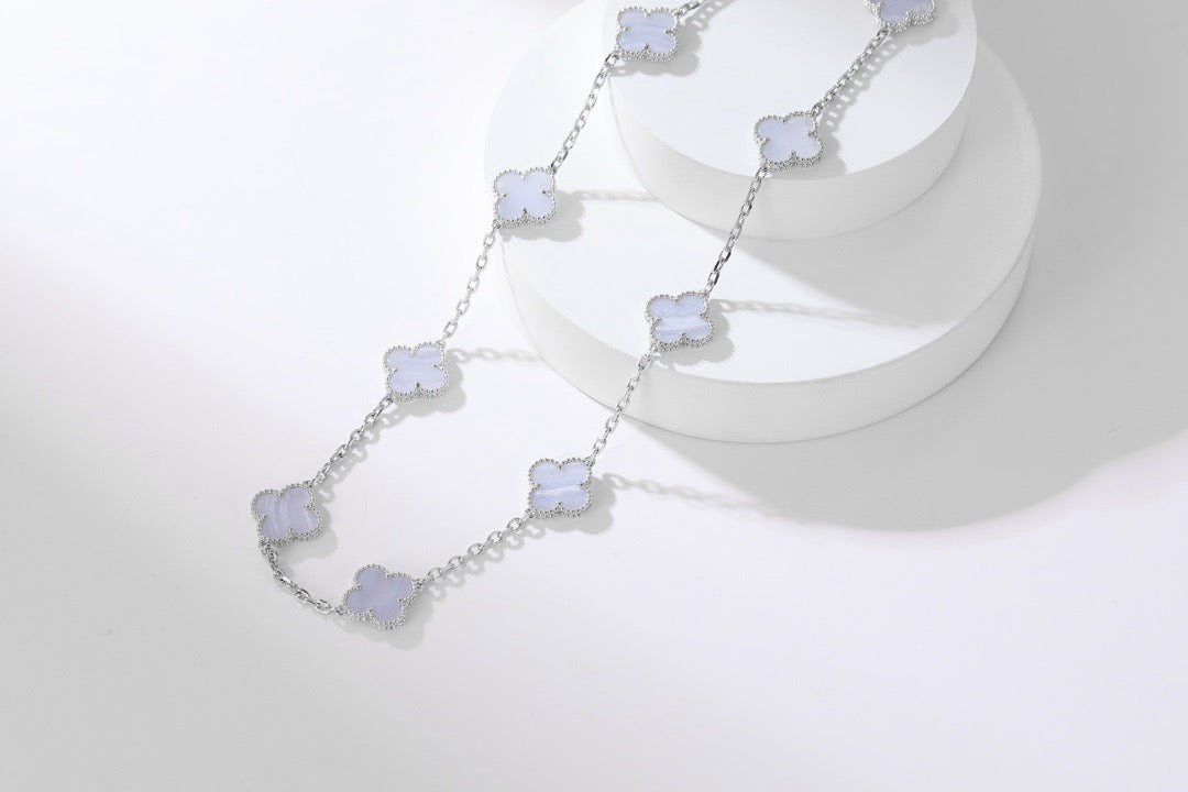 [Rose Tomorrow]CLOVER 10 MOTIFS PURPLE CHALCEDONY  NECKLACE SILVER