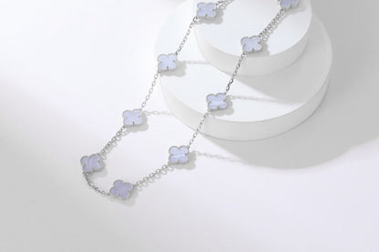 [Rose Tomorrow]CLOVER 10 MOTIFS PURPLE CHALCEDONY  NECKLACE SILVER