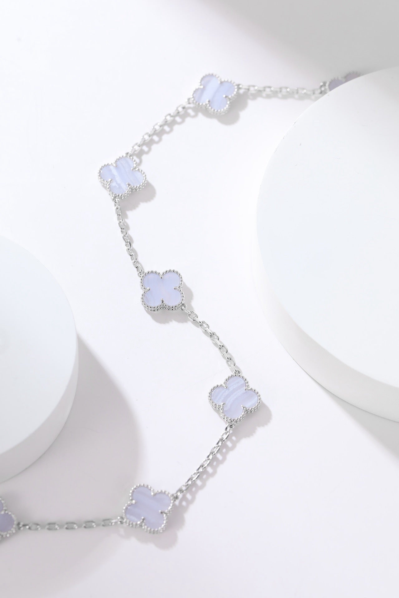 [Rose Tomorrow]CLOVER 10 MOTIFS PURPLE CHALCEDONY  NECKLACE SILVER