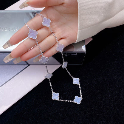 [Rose Tomorrow]CLOVER 10 MOTIFS PURPLE CHALCEDONY  NECKLACE SILVER