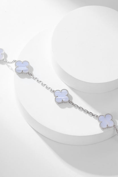 [Rose Tomorrow]CLOVER 10 MOTIFS PURPLE CHALCEDONY  NECKLACE SILVER