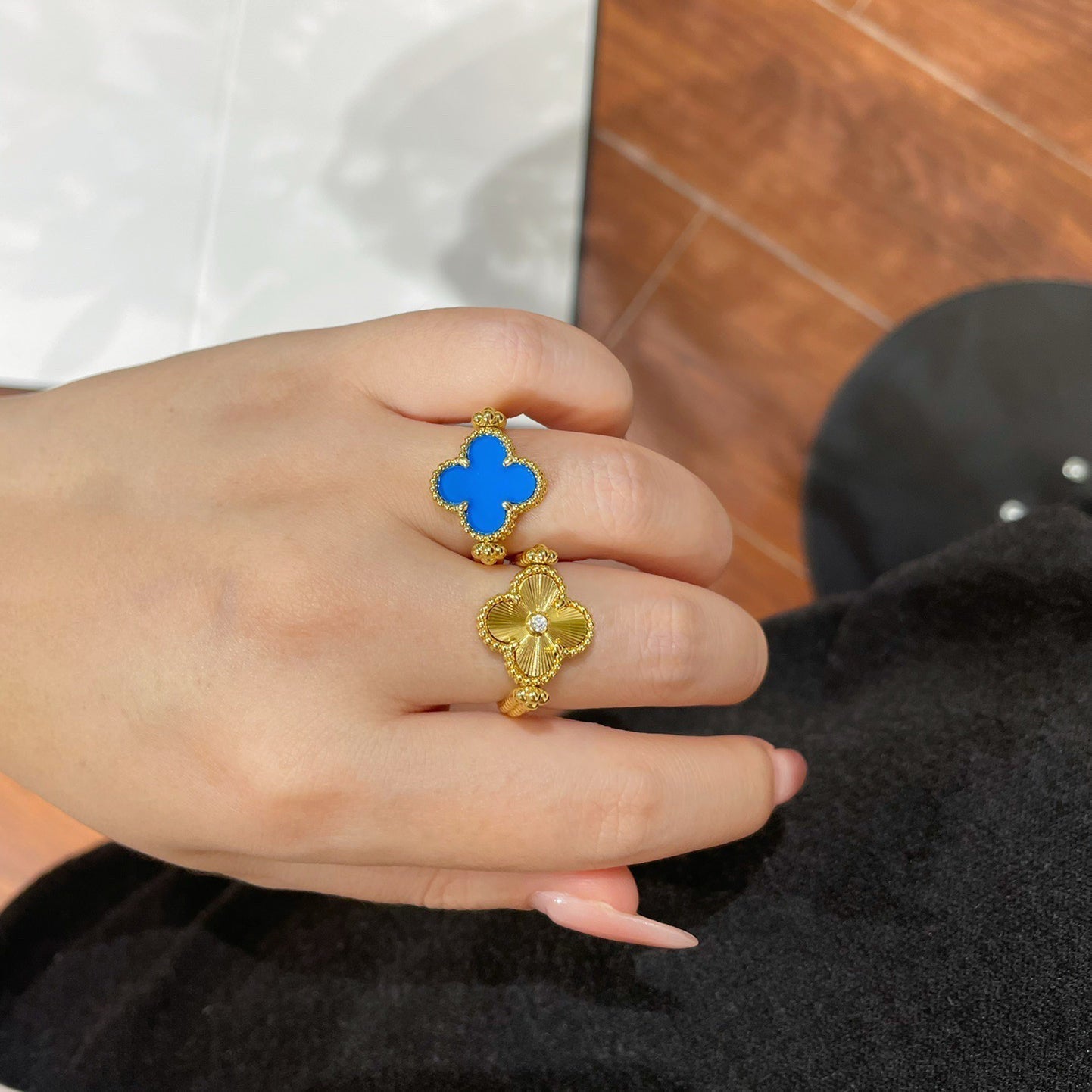 [Rose Tomorrow]CLOVER RIVERSIBLE BLUE AGATE RING