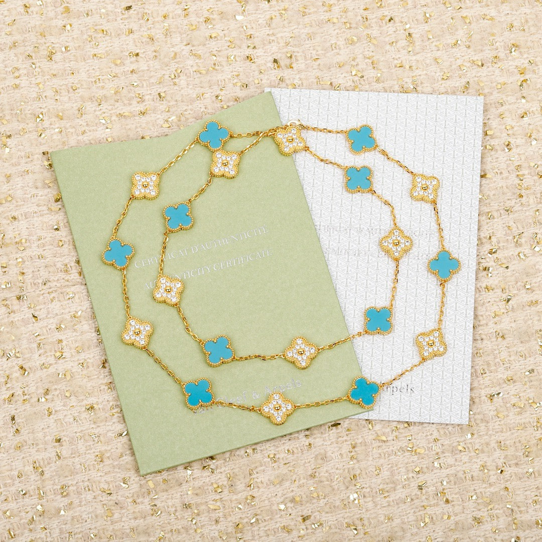 [Rose Tomorrow]CLOVER 20 FLOWER SAPPHIRE WITH DIAMONDS NECKLACE