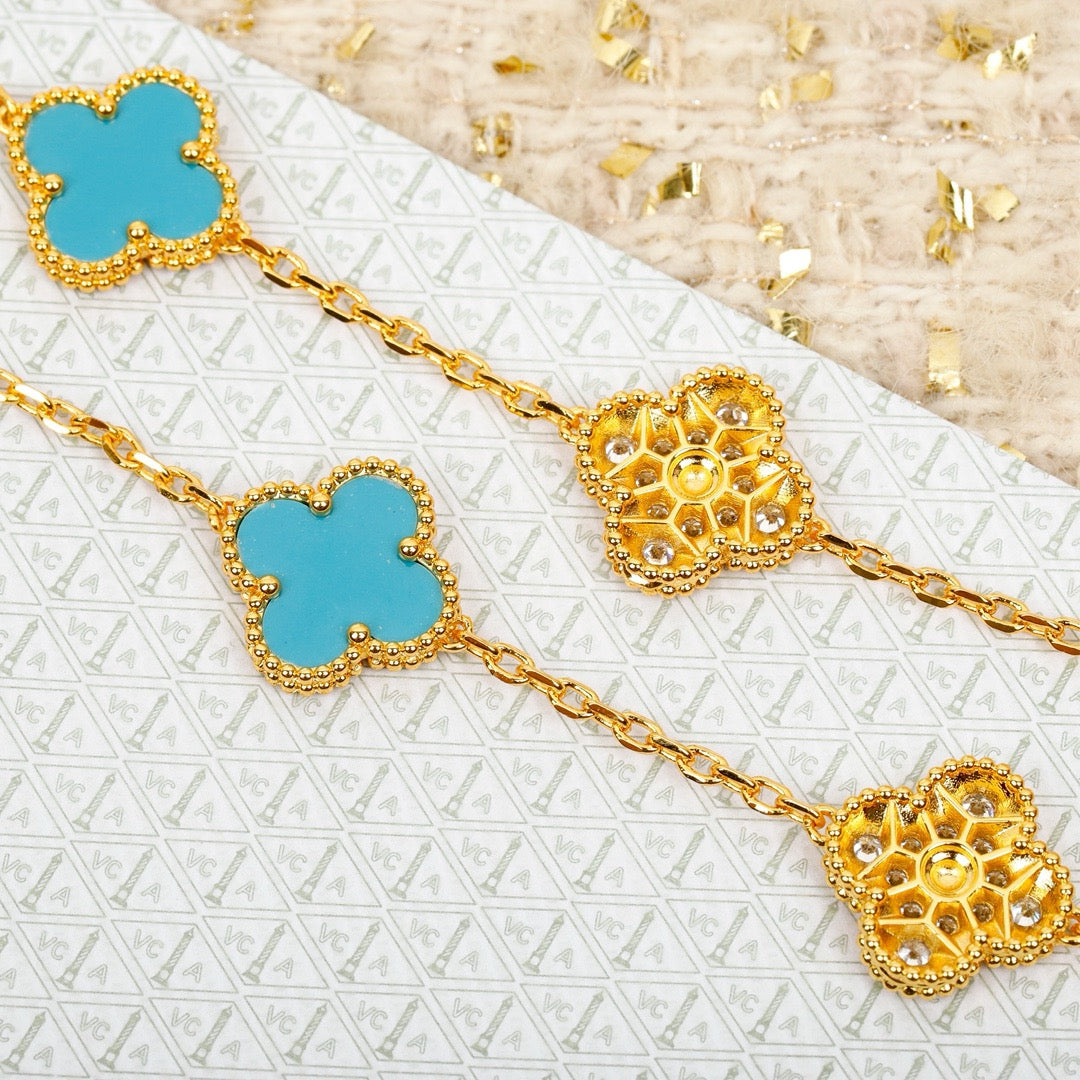 [Rose Tomorrow]CLOVER 20 FLOWER SAPPHIRE WITH DIAMONDS NECKLACE