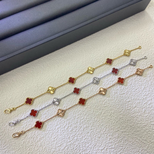 [💎ROSE💎]CLOVER 6 MOTIF RED AGATE LASER BRACELET