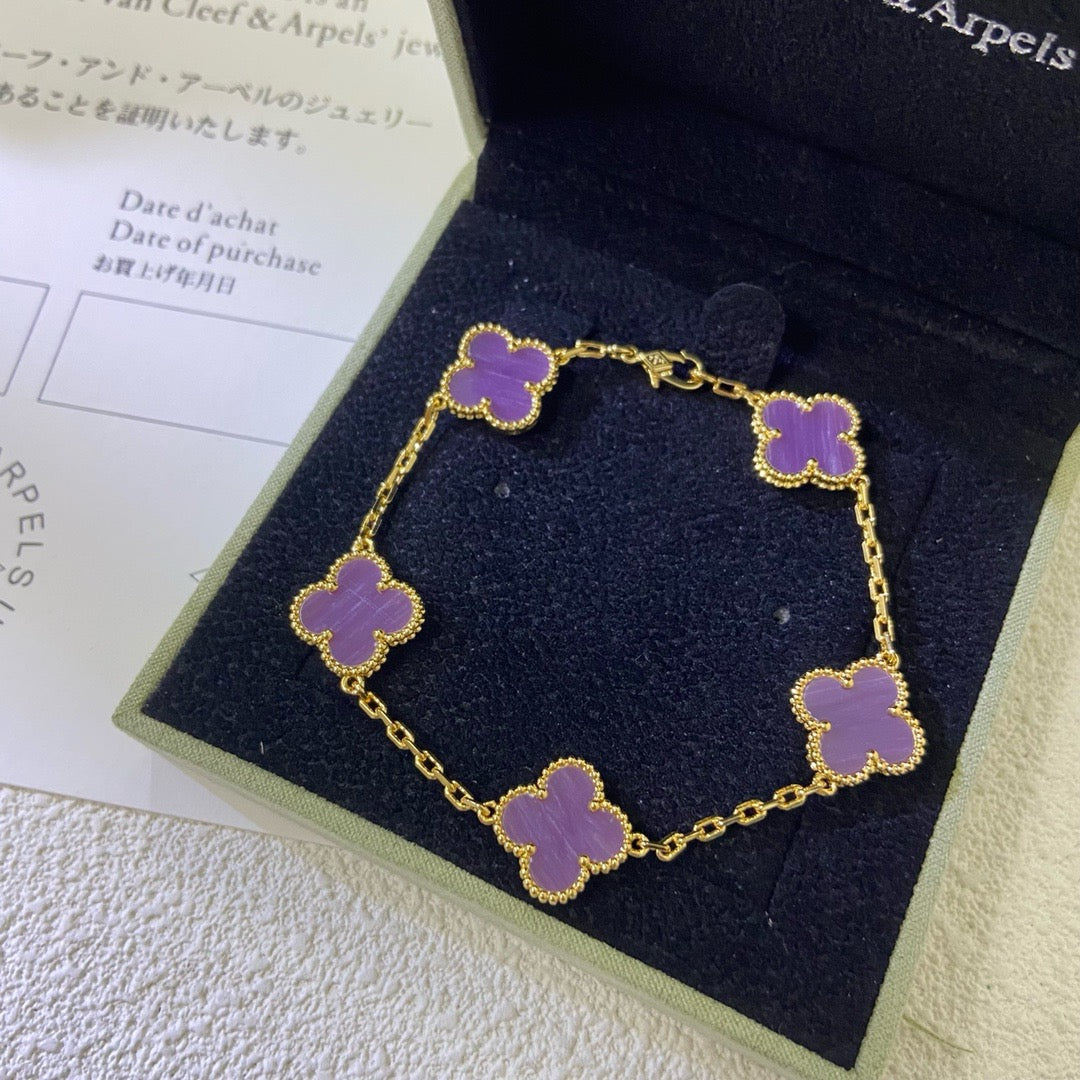 [Rose Tomorrow]CLOVER  5 MOTIFS  PURPLE VIOLET BRACELET