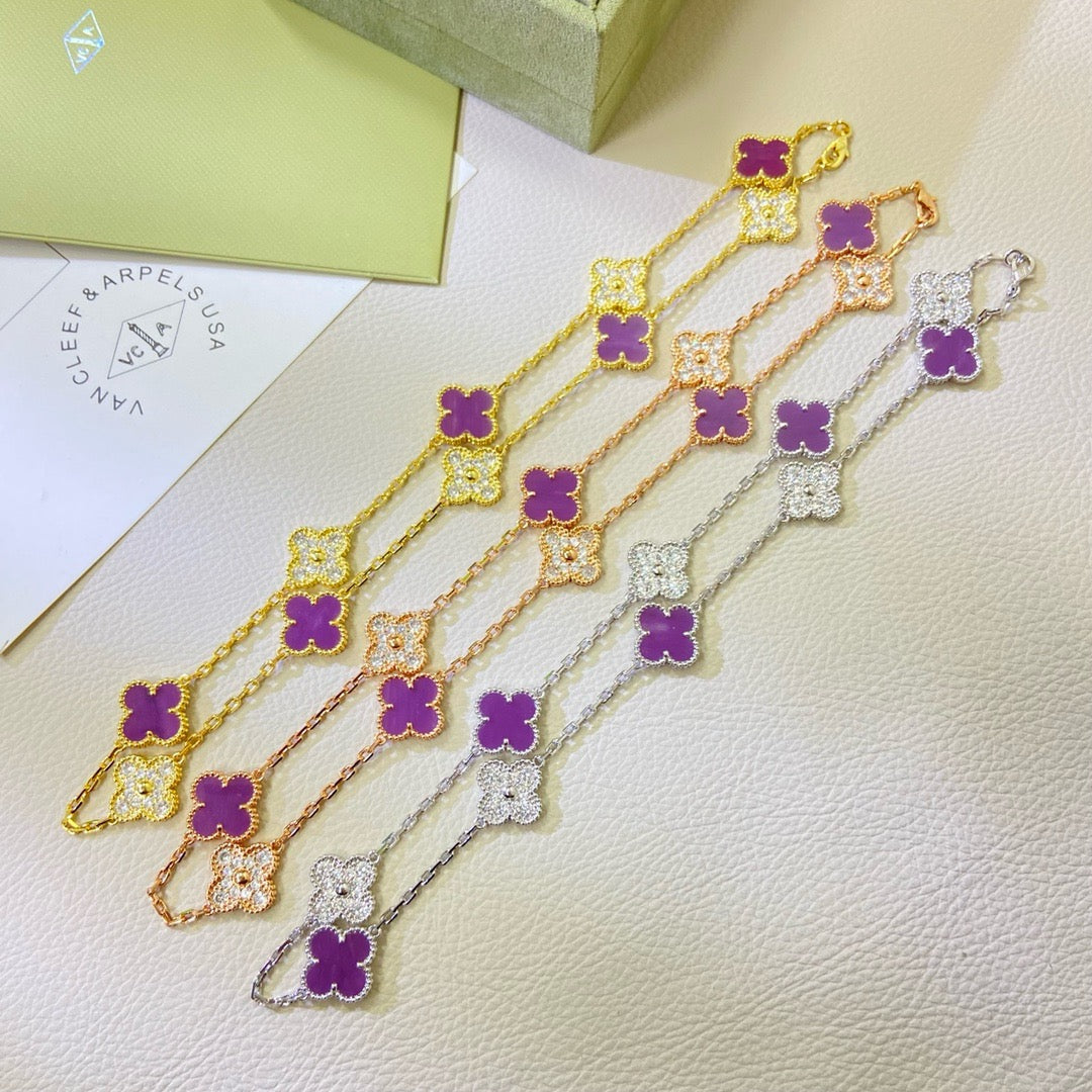 [Rose Tomorrow]CLOVER 10 MOTIFS  PURPLE VIOLET DIAMOND NECKLACE