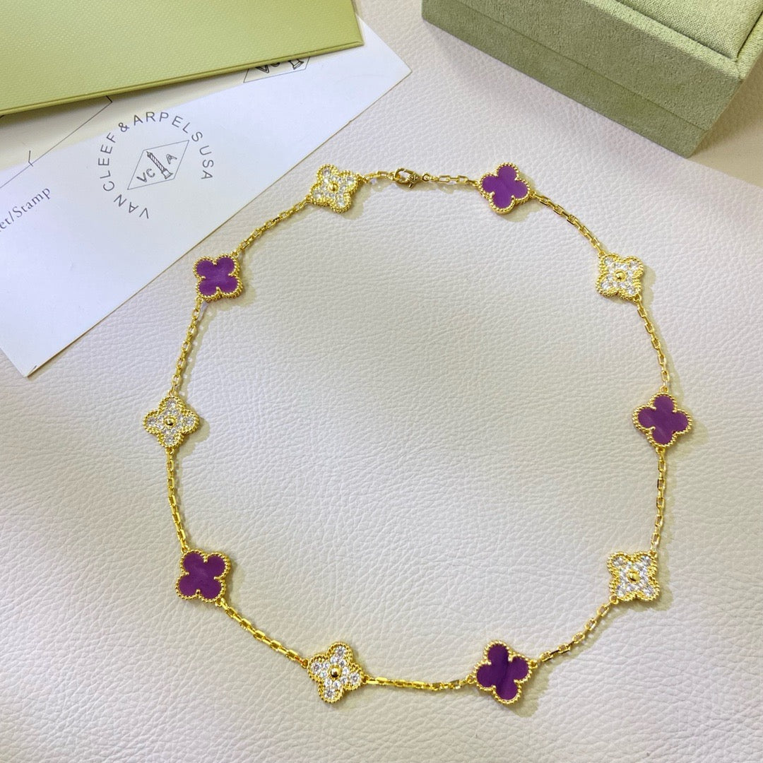 [Rose Tomorrow]CLOVER 10 MOTIFS  PURPLE VIOLET DIAMOND NECKLACE