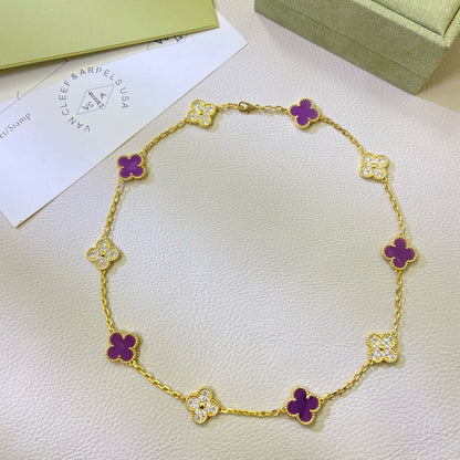 [Rose Tomorrow]CLOVER 10 MOTIFS  PURPLE VIOLET DIAMOND NECKLACE