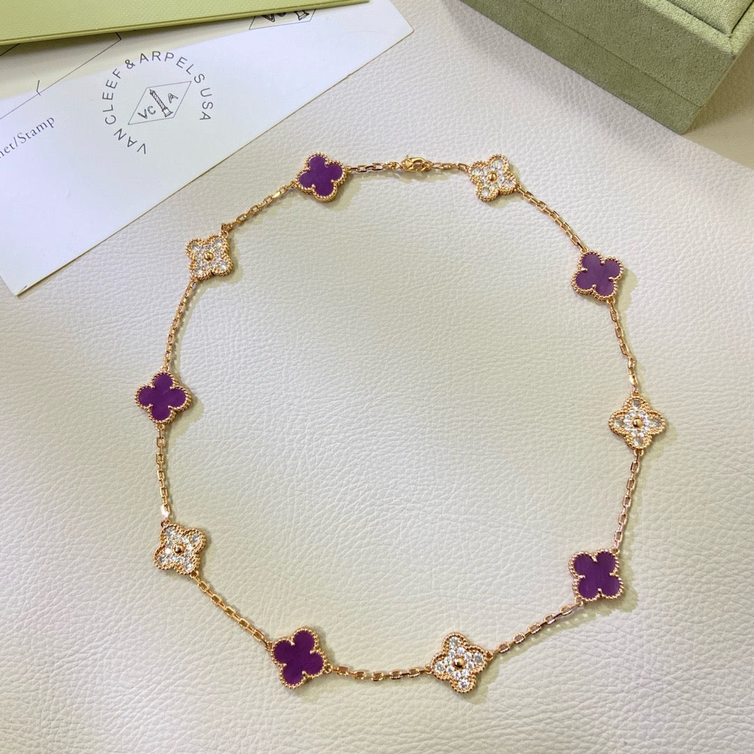 [Rose Tomorrow]CLOVER 10 MOTIFS  PURPLE VIOLET DIAMOND NECKLACE