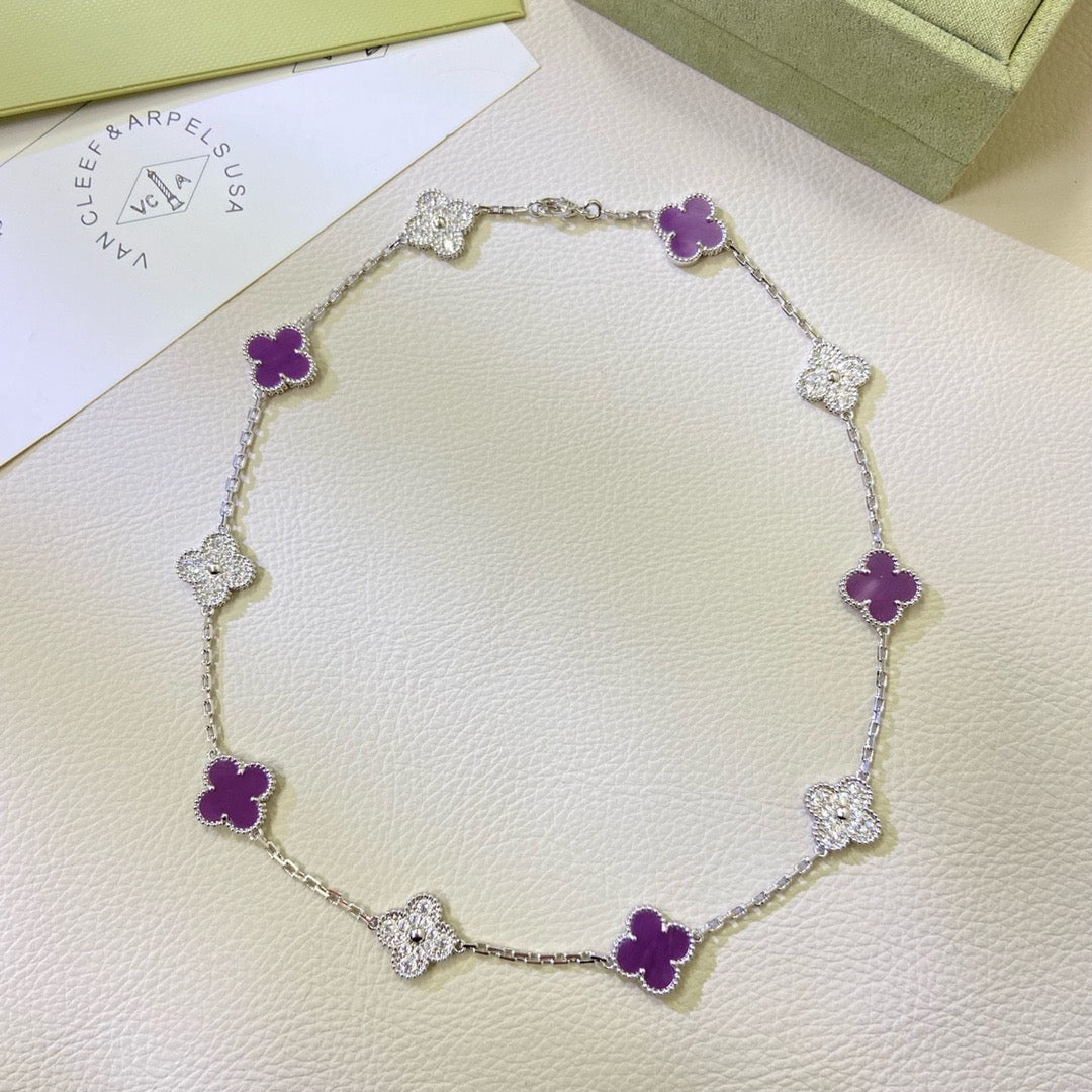 [Rose Tomorrow]CLOVER 10 MOTIFS  PURPLE VIOLET DIAMOND NECKLACE