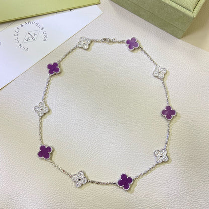 [Rose Tomorrow]CLOVER 10 MOTIFS  PURPLE VIOLET DIAMOND NECKLACE