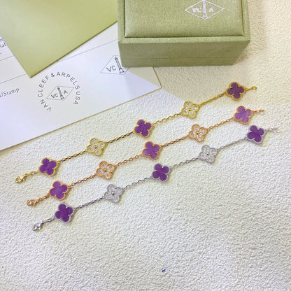 [Rose Tomorrow]CLOVER  5 MOTIFS  PURPLE VIOLET DIAMOND BRACELET