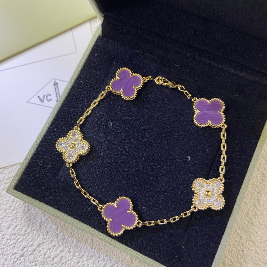 [Rose Tomorrow]CLOVER  5 MOTIFS  PURPLE VIOLET DIAMOND BRACELET