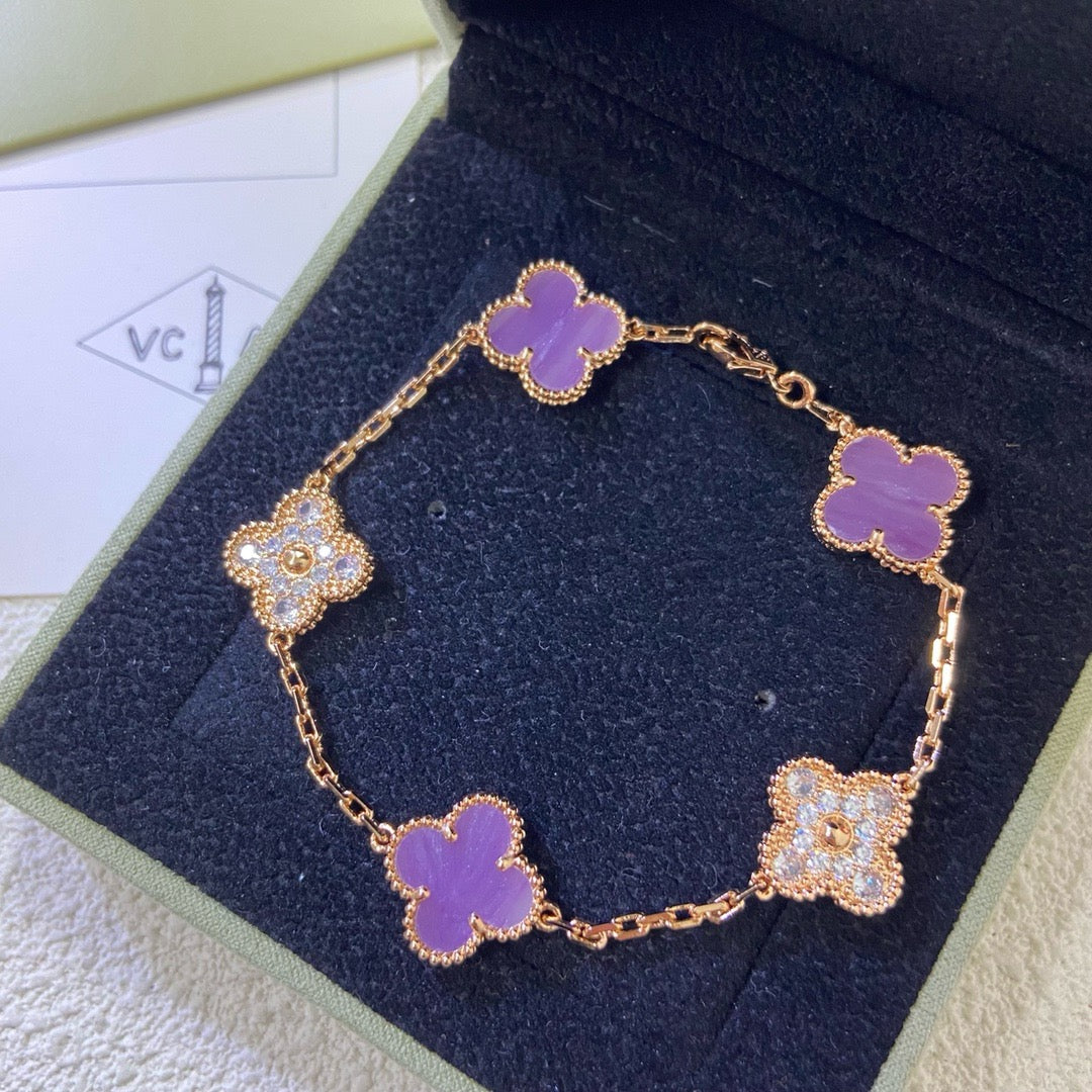 [Rose Tomorrow]CLOVER  5 MOTIFS  PURPLE VIOLET DIAMOND BRACELET