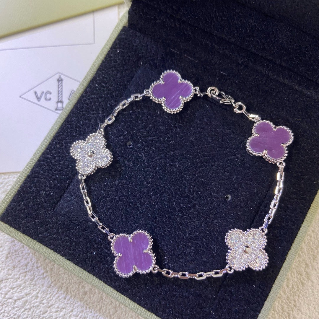 [Rose Tomorrow]CLOVER  5 MOTIFS  PURPLE VIOLET DIAMOND BRACELET
