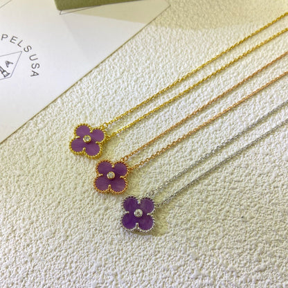 [Rose Tomorrow]CLOVER 15MM DIAMOND  PURPLE VIOLET NECKLACE