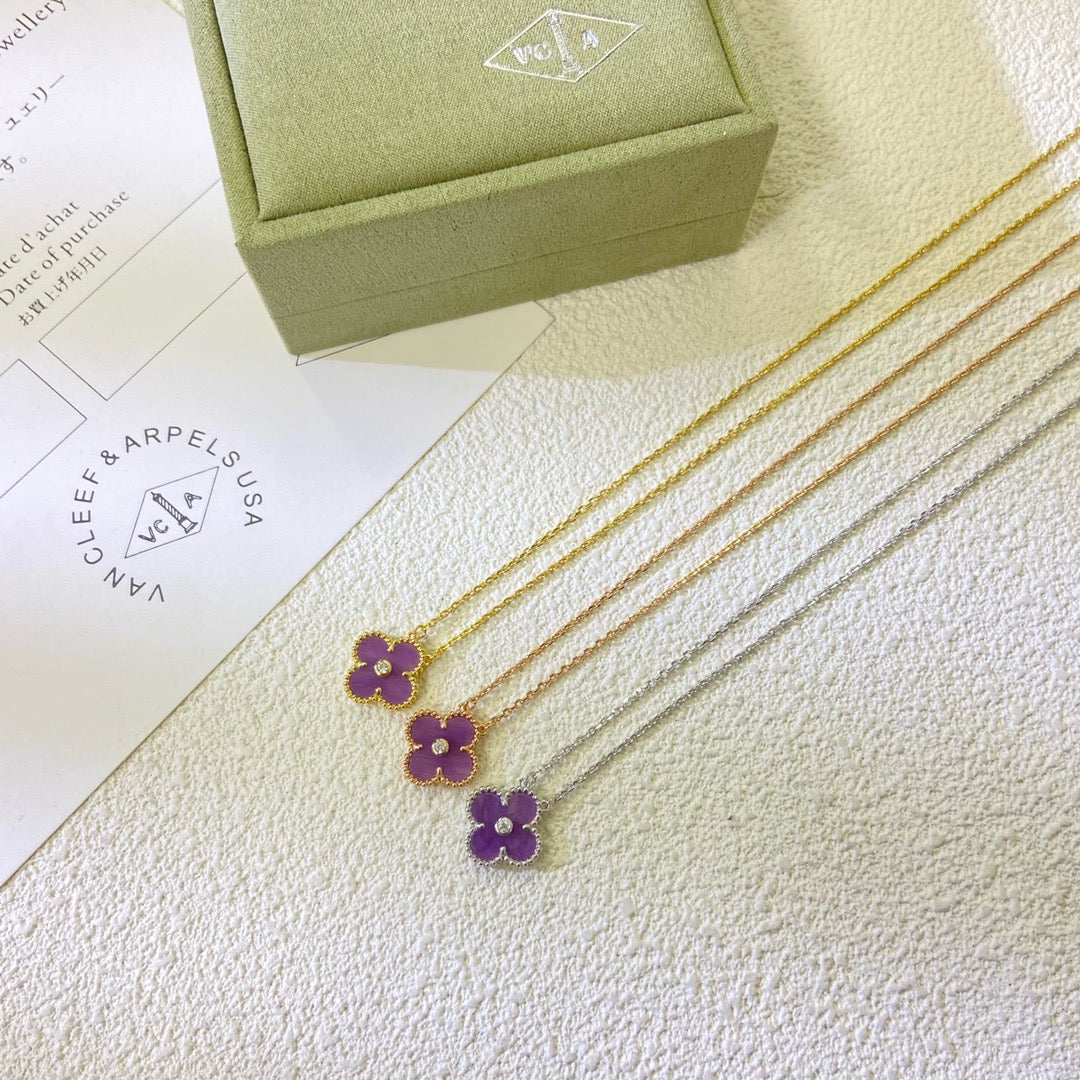 [Rose Tomorrow]CLOVER 15MM DIAMOND  PURPLE VIOLET NECKLACE