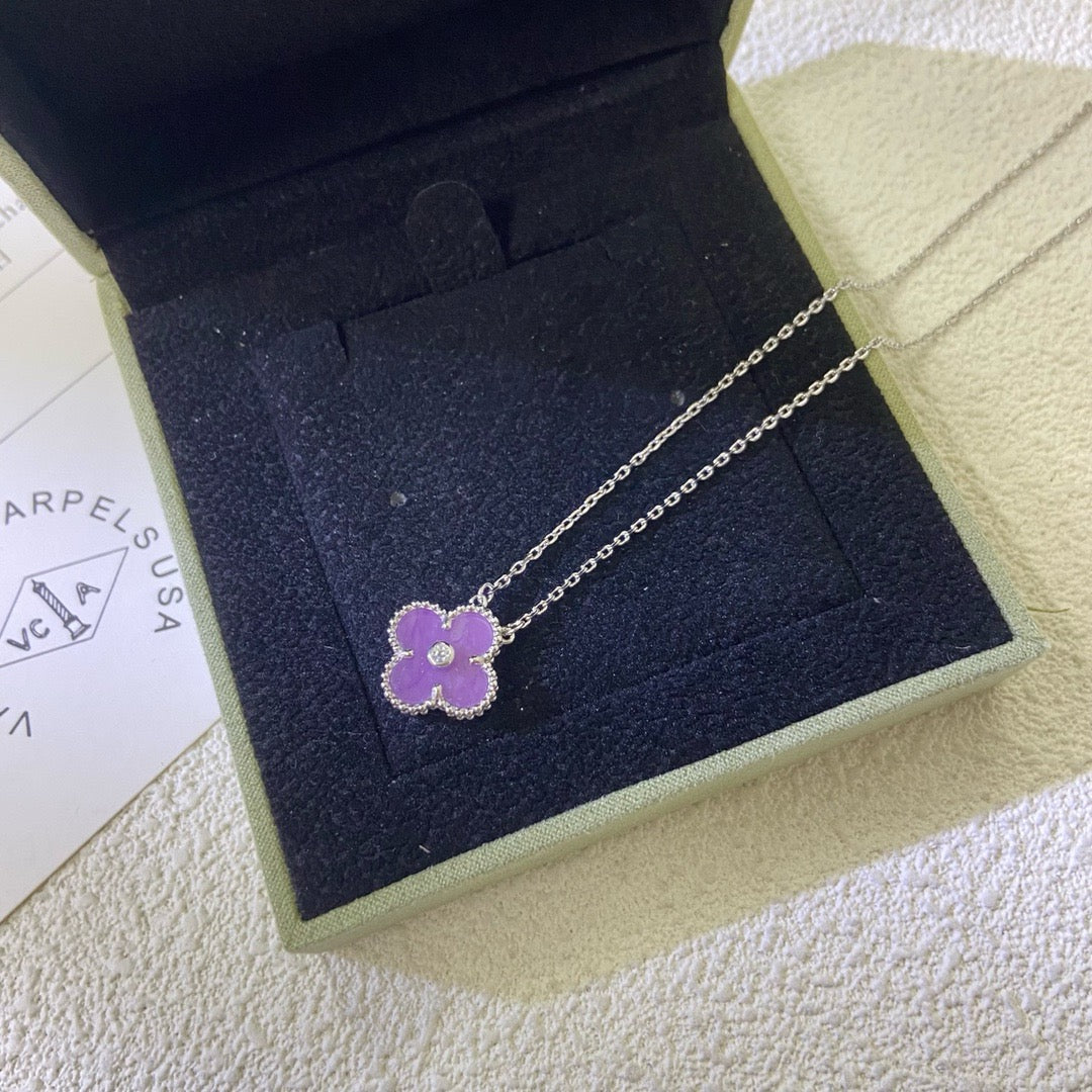 [Rose Tomorrow]CLOVER 15MM DIAMOND  PURPLE VIOLET NECKLACE