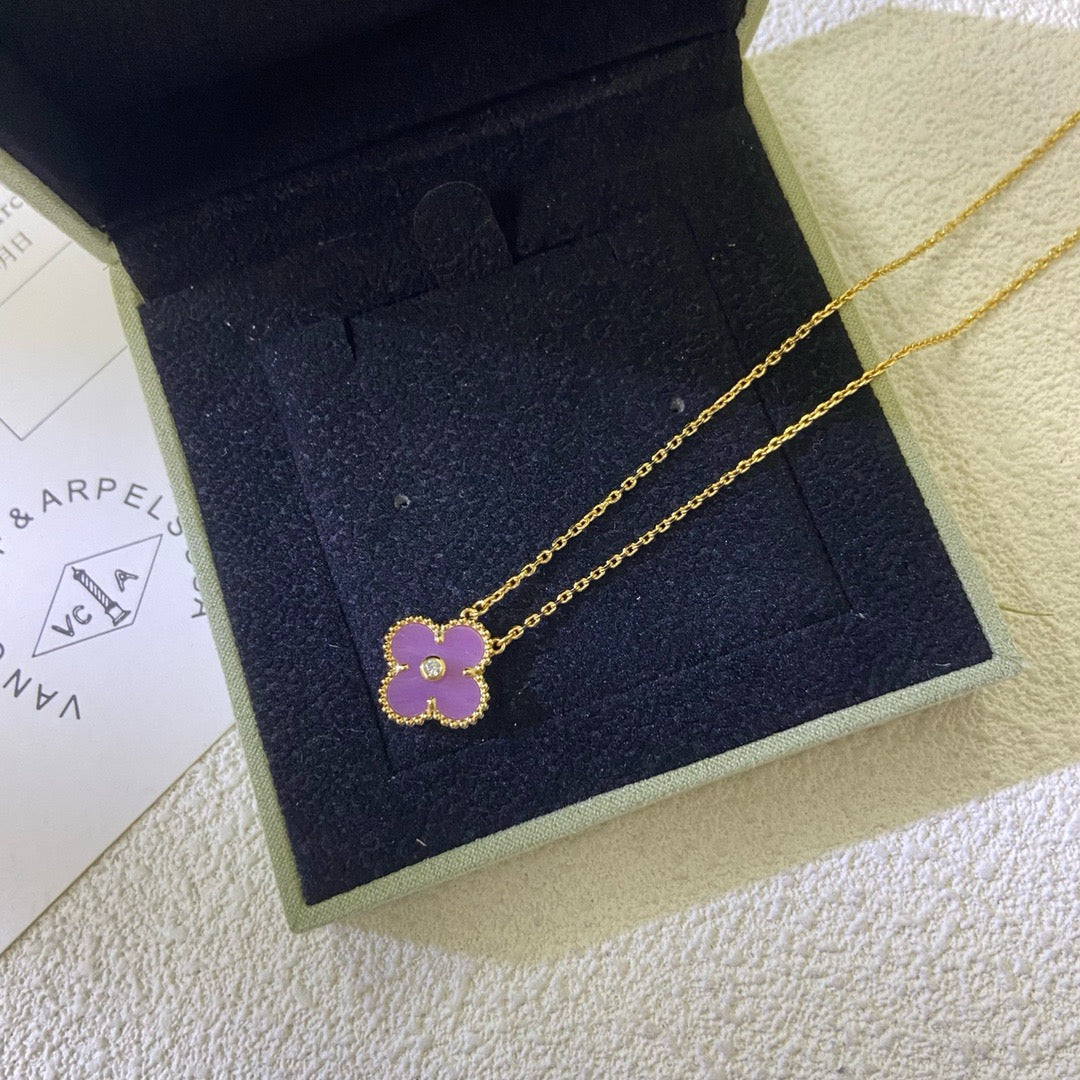 [Rose Tomorrow]CLOVER 15MM DIAMOND  PURPLE VIOLET NECKLACE