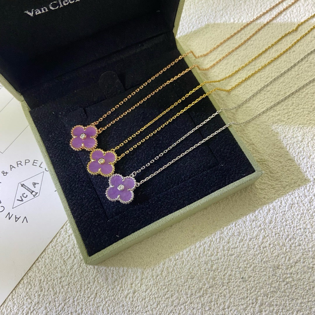 [Rose Tomorrow]CLOVER 15MM DIAMOND  PURPLE VIOLET NECKLACE