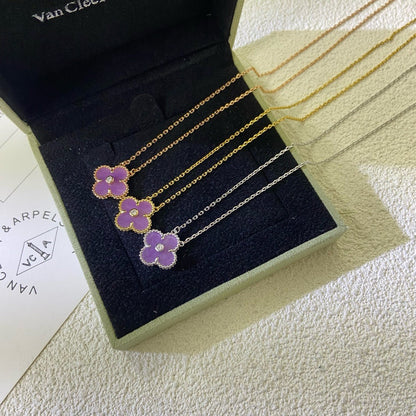 [Rose Tomorrow]CLOVER 15MM DIAMOND  PURPLE VIOLET NECKLACE