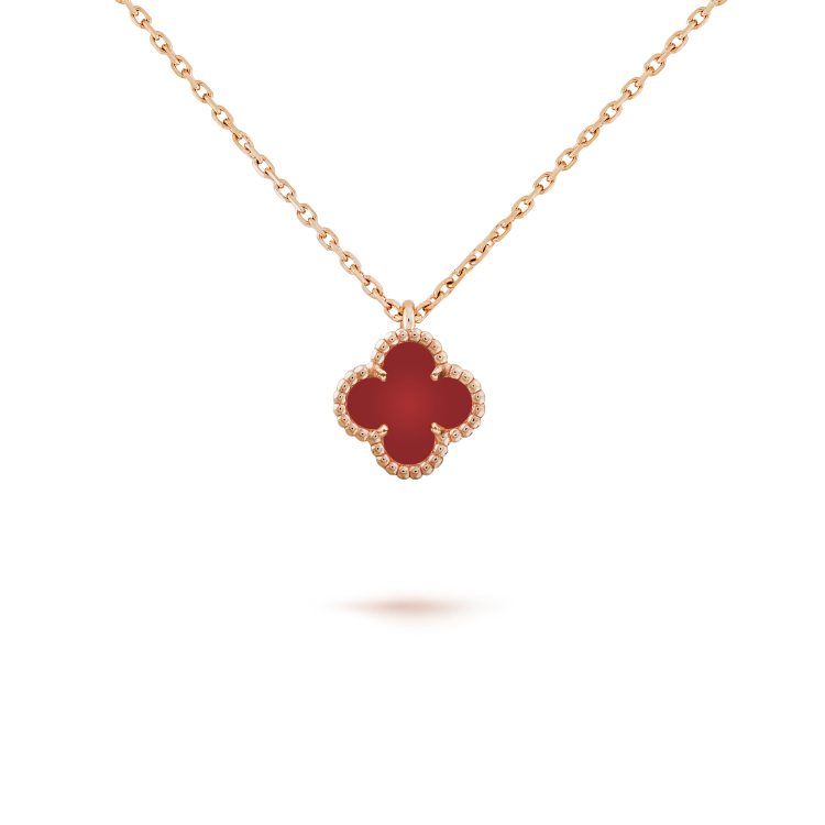 [💎ROSE💎]CLOVER MINI 9.5MM WHITE CARNELIANS NECKLACE
