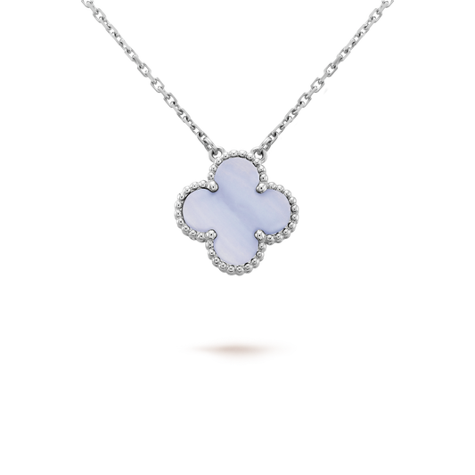 [💎ROSE💎]CLOVER 15MM BLUE CHALCEDONY NECKLACE SILVER