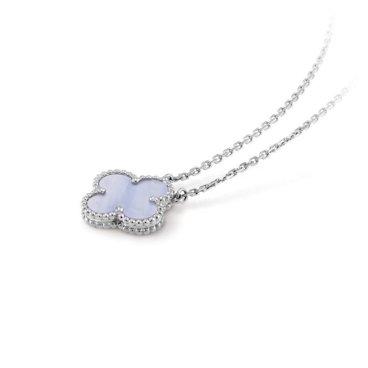 [💎ROSE💎]CLOVER 15MM BLUE CHALCEDONY NECKLACE SILVER