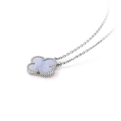 [💎ROSE💎]CLOVER 15MM BLUE CHALCEDONY NECKLACE SILVER