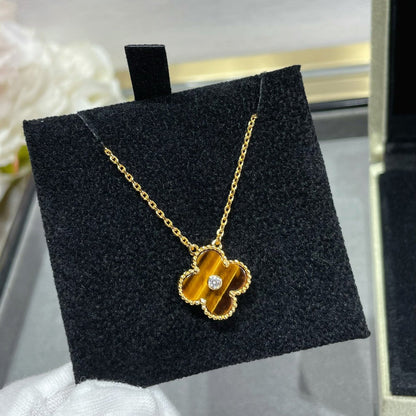 [💎ROSE💎]CLOVER 15MM DIAMOND AND YELLOW TIGER'S EYE AGATE necklace