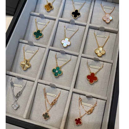 [💎ROSE💎]CLOVER 15MM BLACK ONYX SINGLE FLOWER NECKLACE