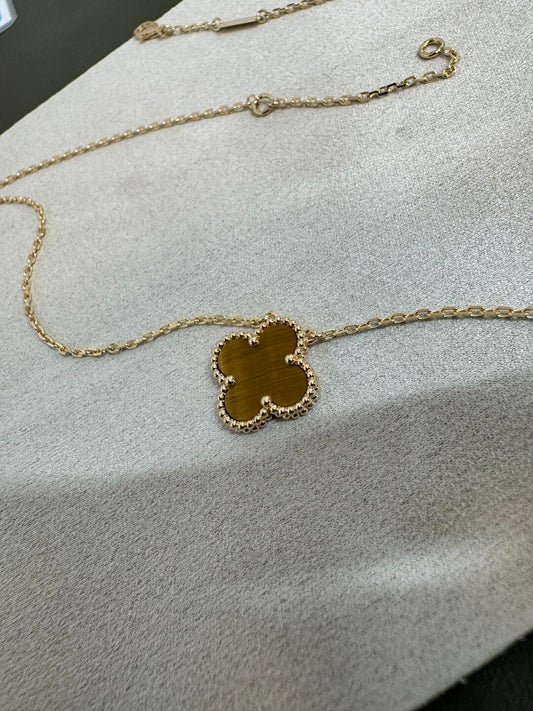 【💎ROSE💎】CLOVER 15MM Tiger Eye Stone Necklace