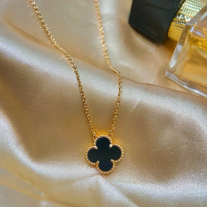 [💎ROSE💎]CLOVER 15MM BLACK ONYX SINGLE FLOWER NECKLACE