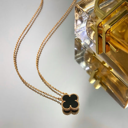 [💎ROSE💎]CLOVER 15MM BLACK ONYX SINGLE FLOWER NECKLACE