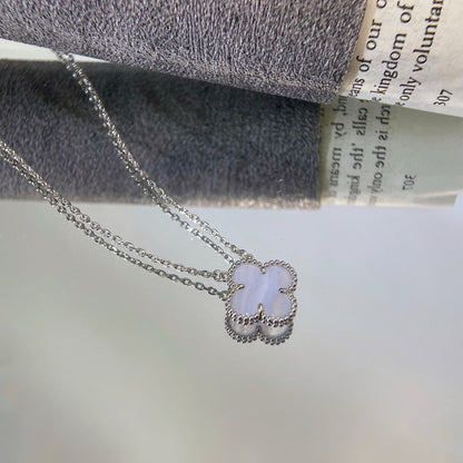 [💎ROSE💎]CLOVER 15MM BLUE CHALCEDONY NECKLACE SILVER