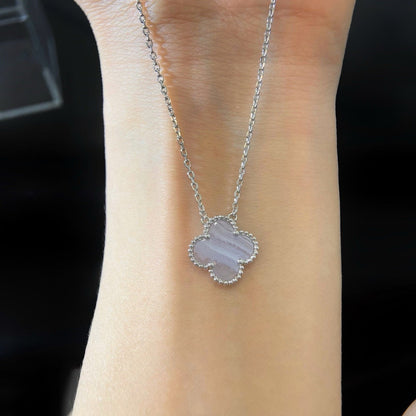 [💎ROSE💎]CLOVER 15MM BLUE CHALCEDONY NECKLACE SILVER