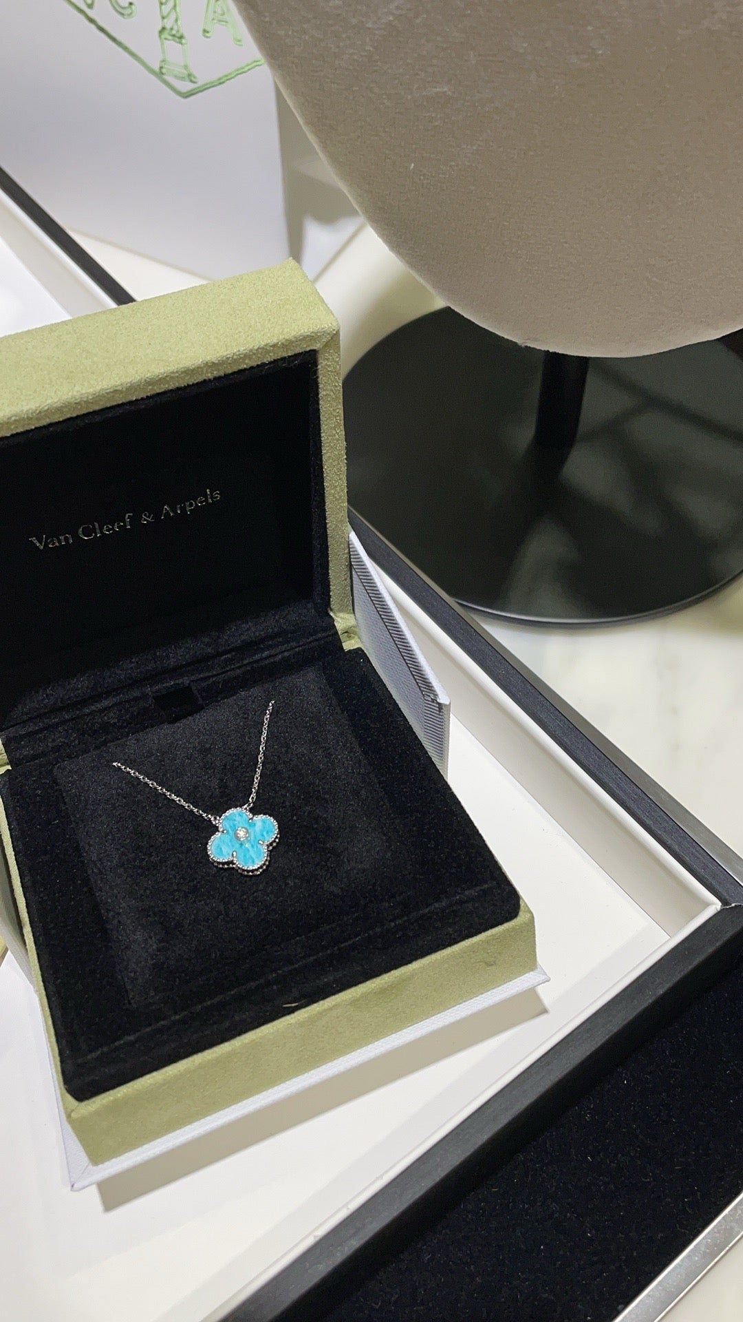 [💎ROSE💎]CLOVER 15MM DIAMOND SVRES PORCELAIN  NECKLACE SILVER