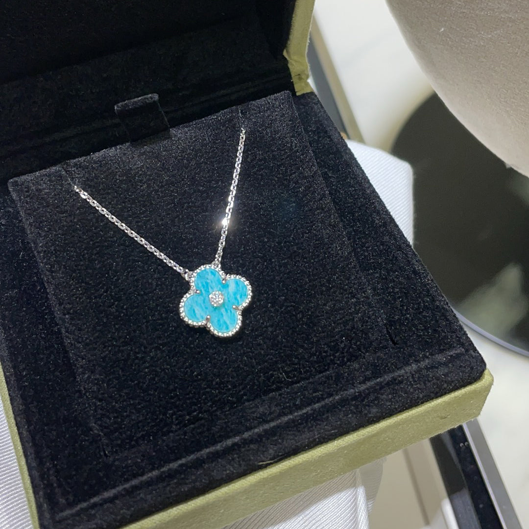 [💎ROSE💎]CLOVER 15MM DIAMOND SVRES PORCELAIN  NECKLACE SILVER