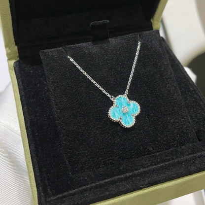 [💎ROSE💎]CLOVER 15MM DIAMOND SVRES PORCELAIN  NECKLACE SILVER